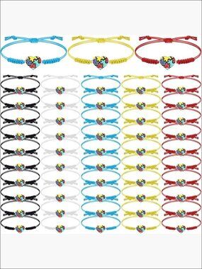 Autism Awareness Adjustable Bracelet with Heart Charm Puzzle Piece